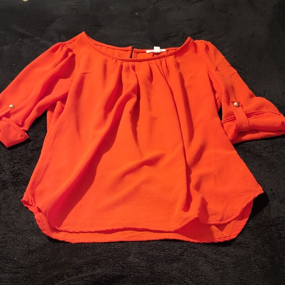 a'gaci Red Asymmetrical 3/4 Sleeve Blouse